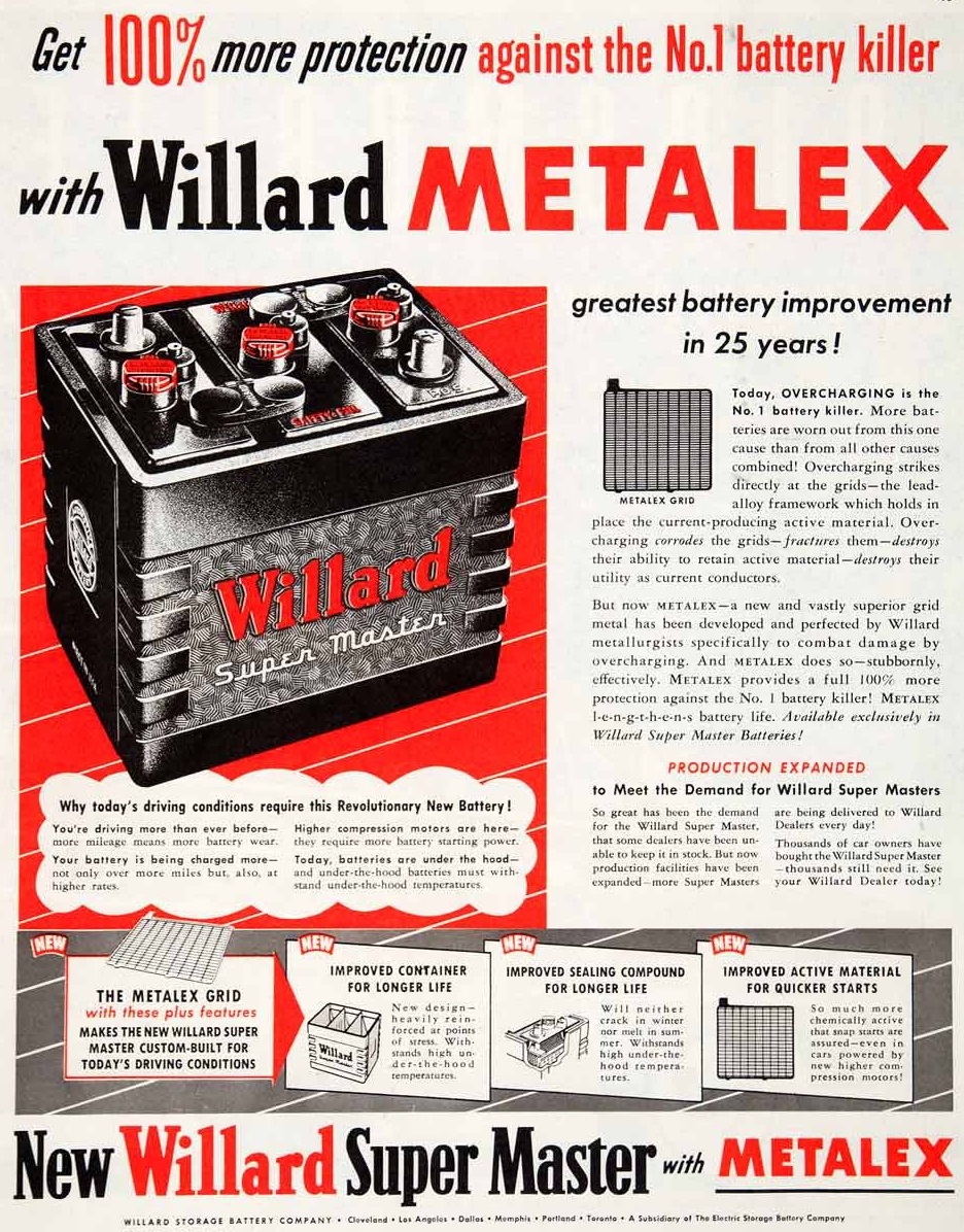 1951 Willard Super Master Car Battery Metalex